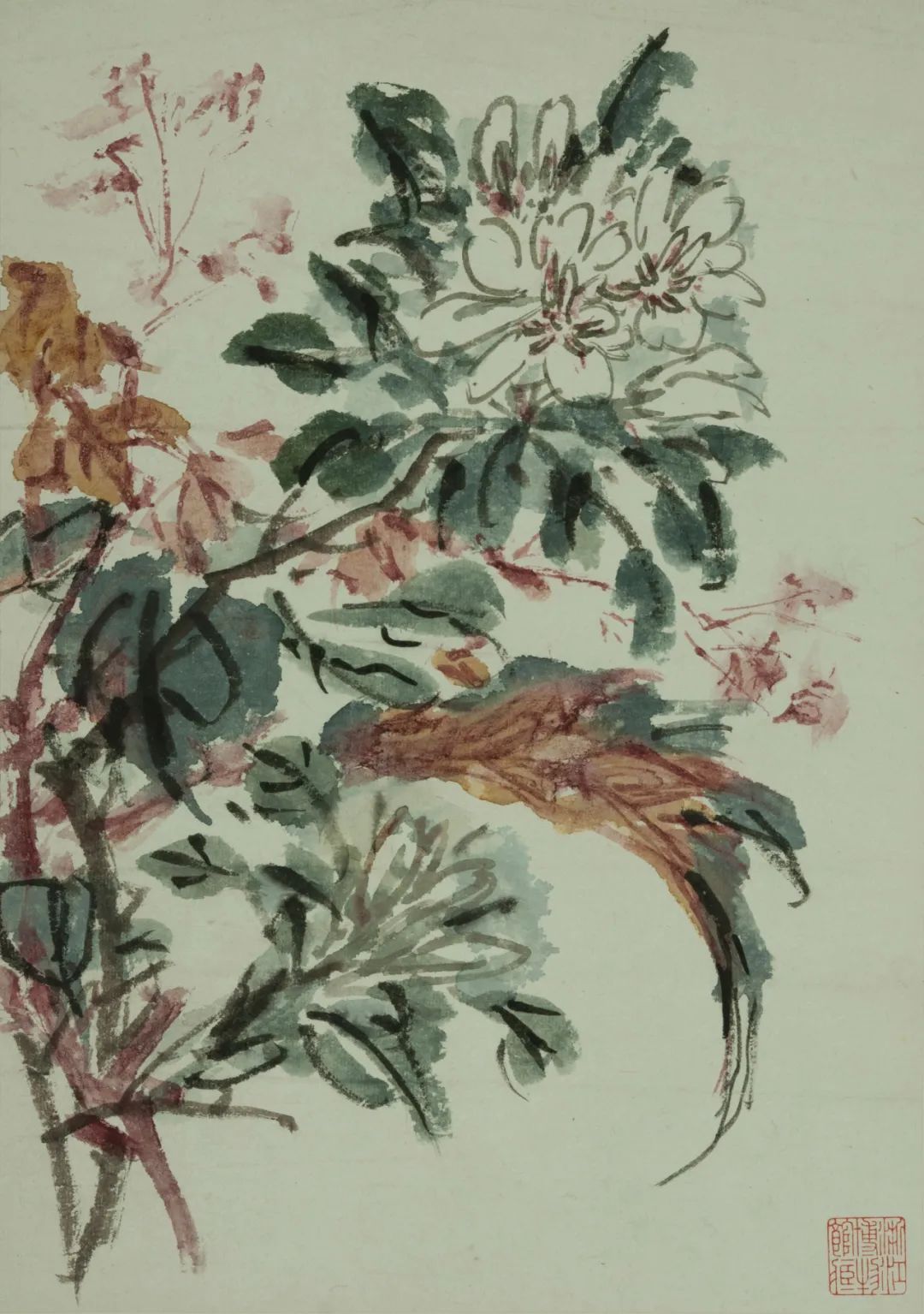 设色花卉散页 黄宾虹  31.6×22.3cm 无年款 浙江省博物馆藏