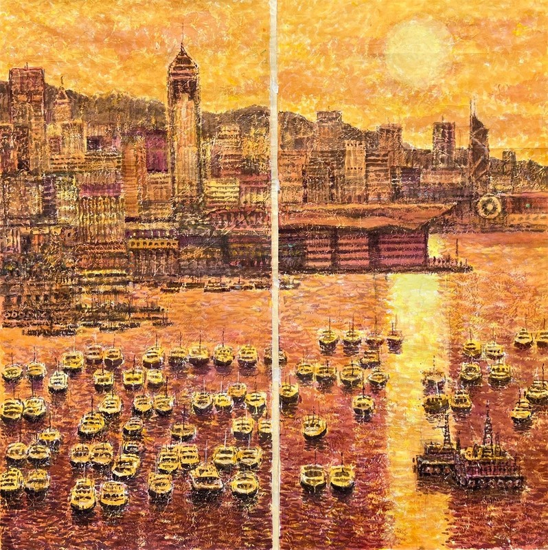 [中国香港]沈平《金色的港湾》  中国画  140厘米×140厘米  2022.jpg