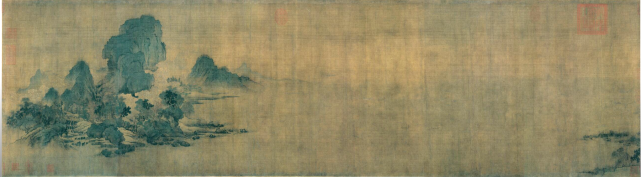 北宋·王诜《烟江叠嶂图卷》，青绿设色，绢本，45.2厘米，横166厘米，清宫旧藏，现藏上海博物馆。