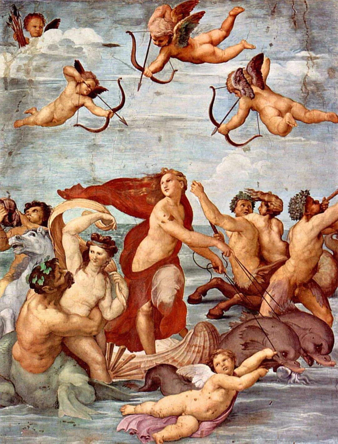 拉斐尔《该拉特亚的胜利》（Triumph of Galatea）  湿壁画，1511年，295cm × 225cm  现位于罗马法尔内西纳别墅