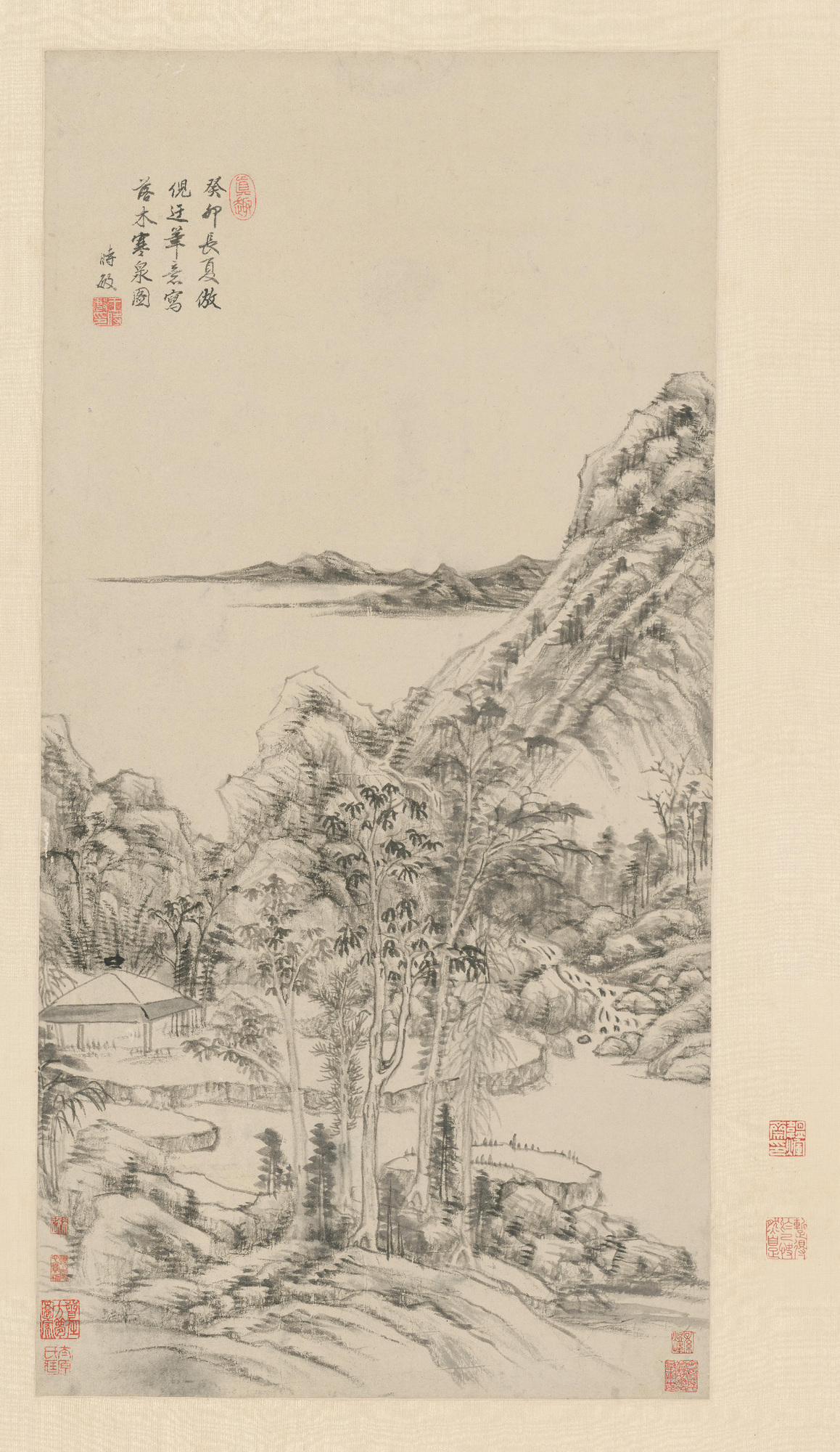 清·王时敏《落木寒泉图轴》，纸本，水墨，纵82.3厘米，横41.5厘米。现藏故宫博物院