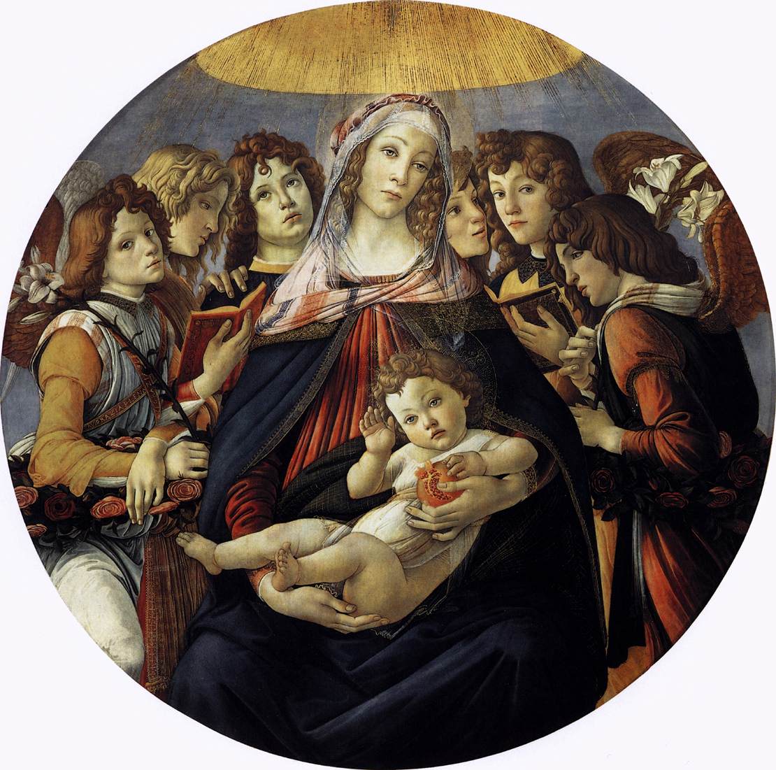 波提切利《拿石榴的圣母》  约1487年  直径143.5cm  乌菲兹美术馆